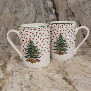 Spode Pimpernel Set Of 2 Christmas Tree Mugs 10oz